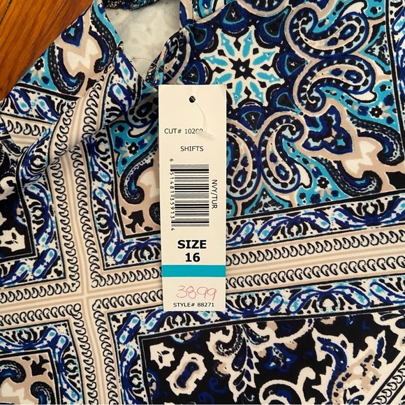 Tatiana B. Shift Dress Size 16 Navy Turquoise Print Scuba Like Material Career - Picture 7 of 10